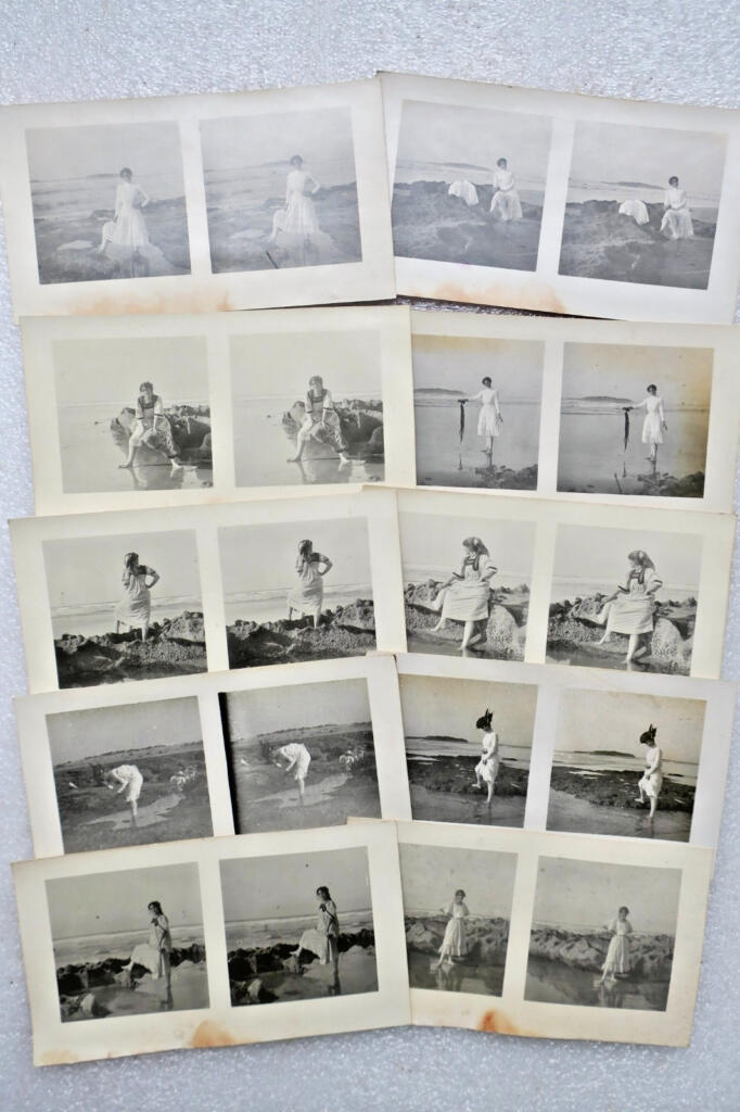 Casablanca jolies baigneuses plage de l&rsquo; ANKE, Aïn-Mazi 1911 carte stéréo x 10