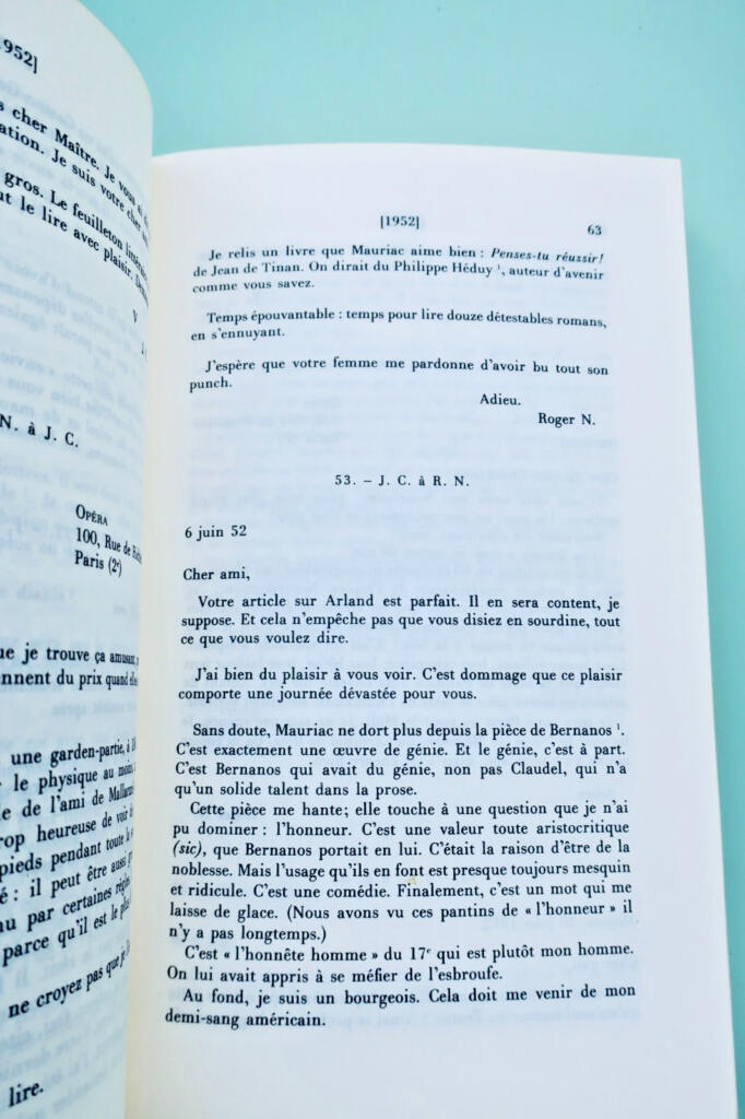 フランス人作家による往復書簡、1950年~1962年