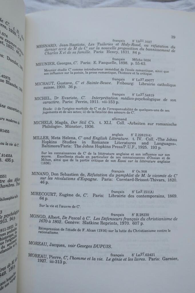 Critical bibliography on Chateaubriand 1801-1986