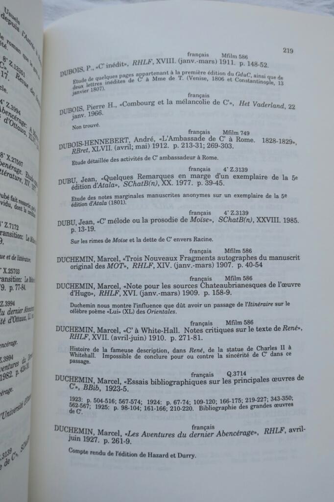 Critical bibliography on Chateaubriand 1801-1986