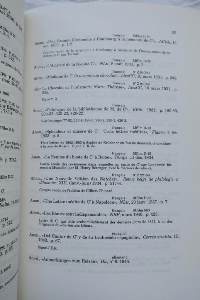 Critical bibliography on Chateaubriand 1801-1986
