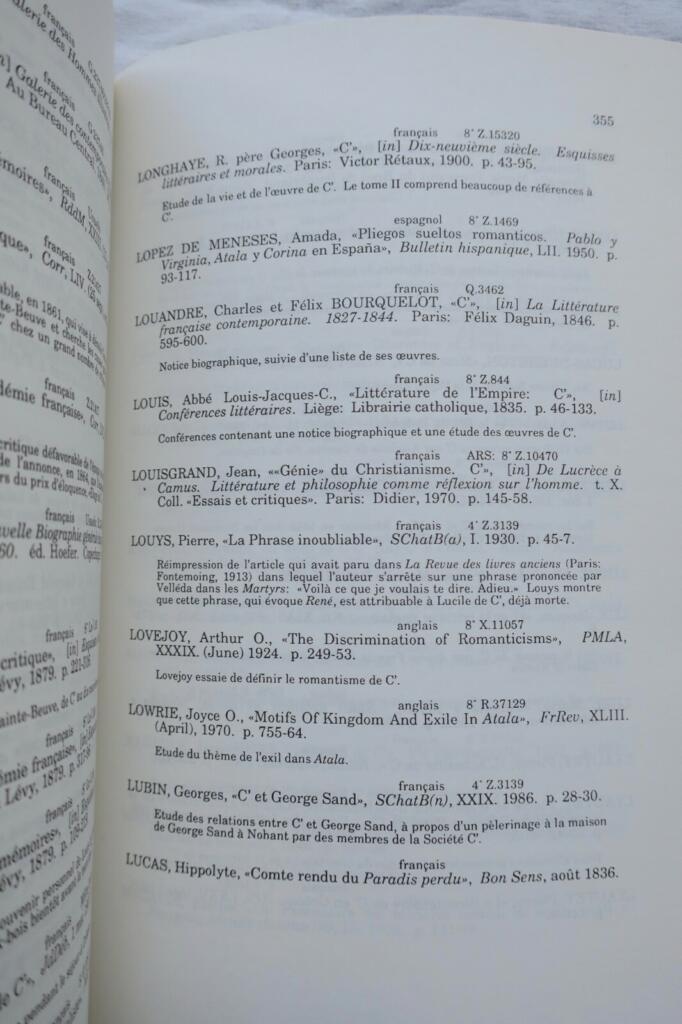 Critical bibliography on Chateaubriand 1801-1986