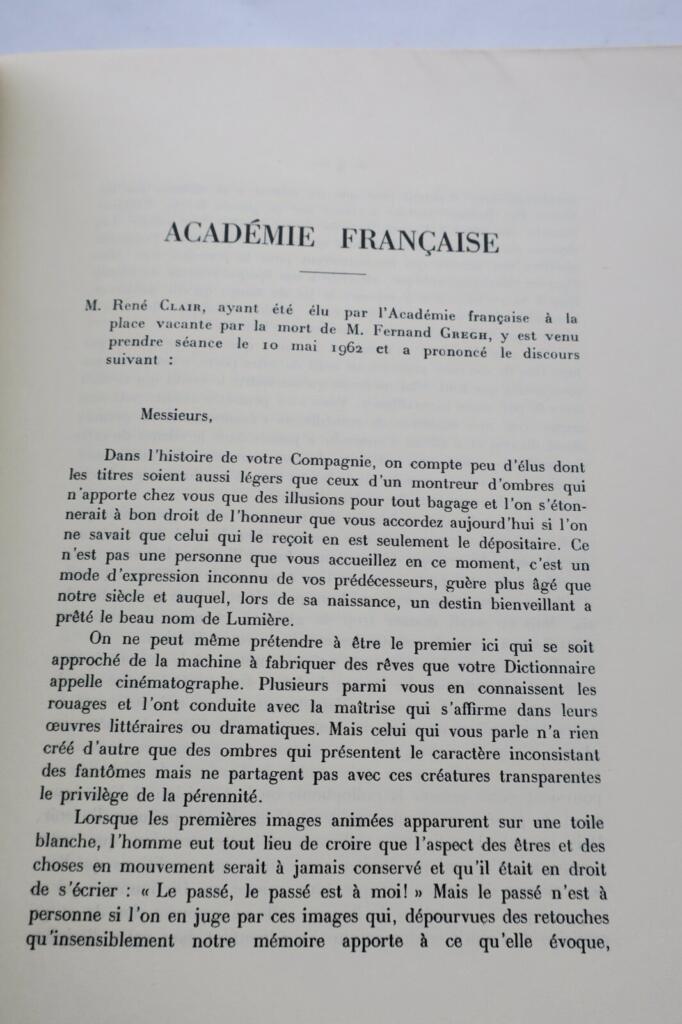 CLAIR René Discours prononcés dans la séance publique tenue à l&rsquo;Académie françai