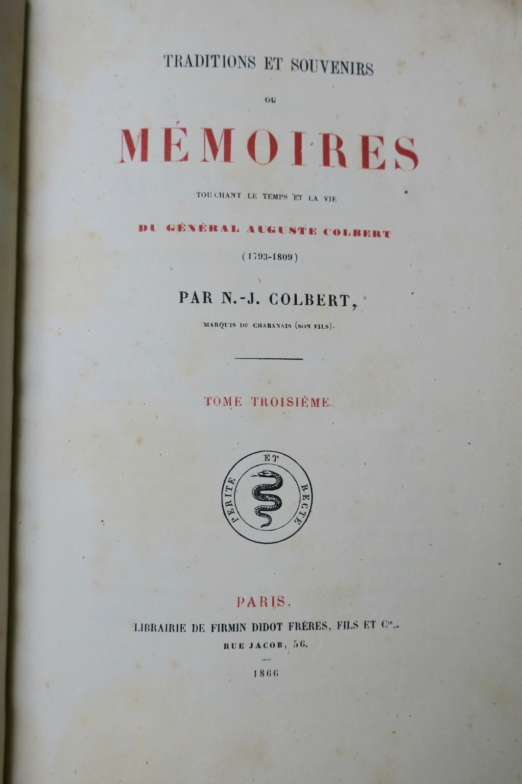COLBERT Traditions et Souvenirs ou MEMOIRES 1866 – Image 4