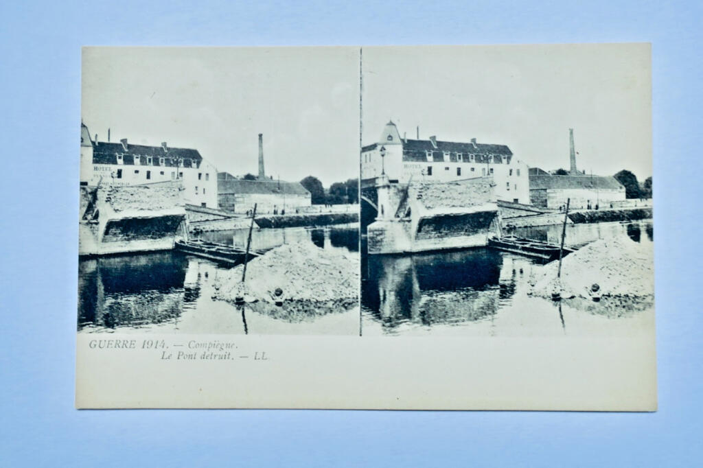 Compiègne 60 pont détruit cartes postales stéréo LL