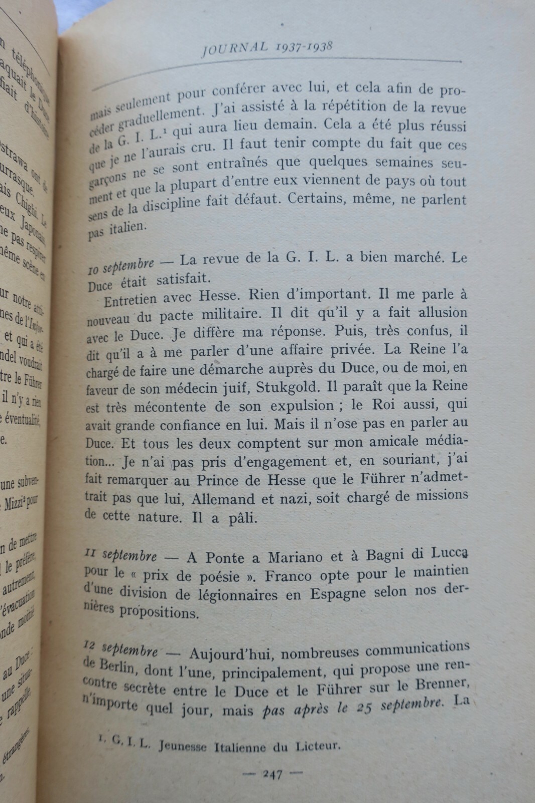COMTE GALEAZZO Ciano Journal Politique 1937 – 1938 - La Librairie Antique