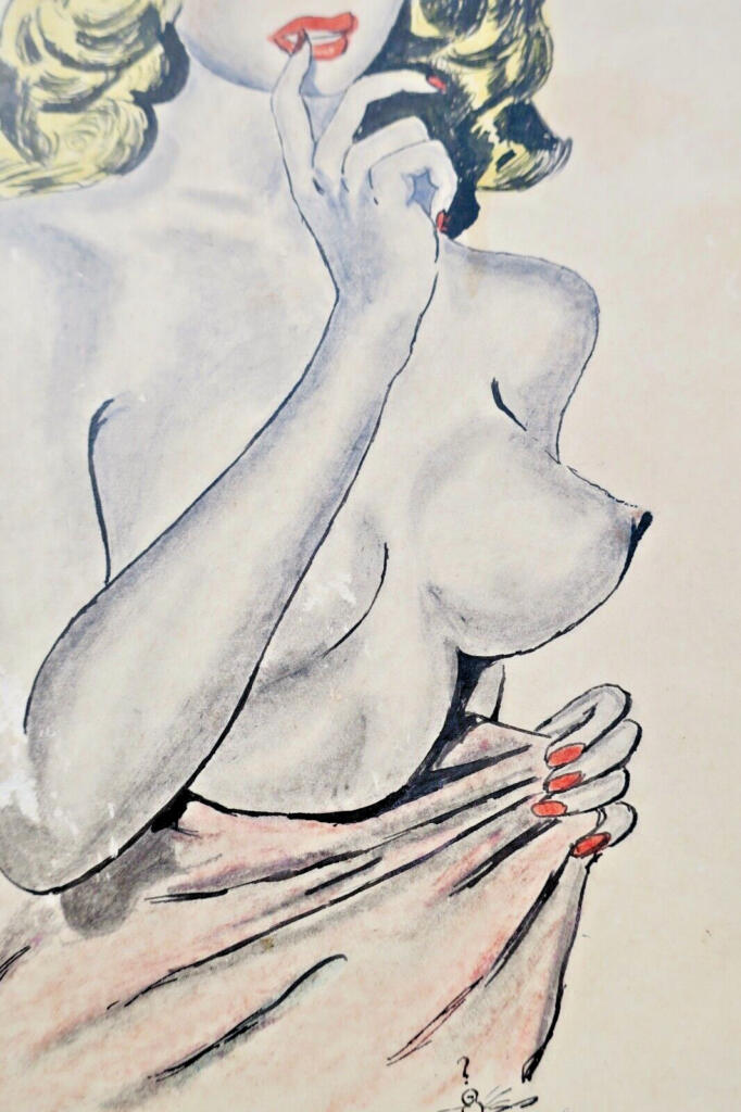 Curiosa original hand-drawn pin-up illustrations, dated and signed, 1948