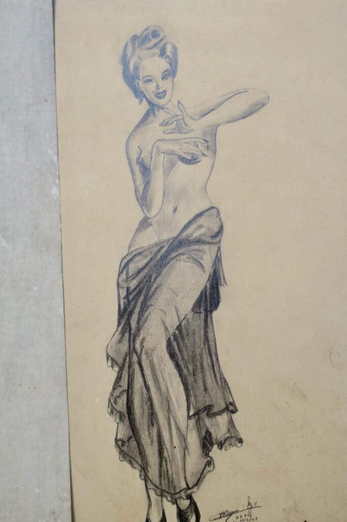 Original 1948 hand-drawn pin-up illustrations
