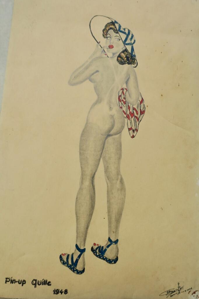 Original 1948 hand-drawn pin-up illustrations
