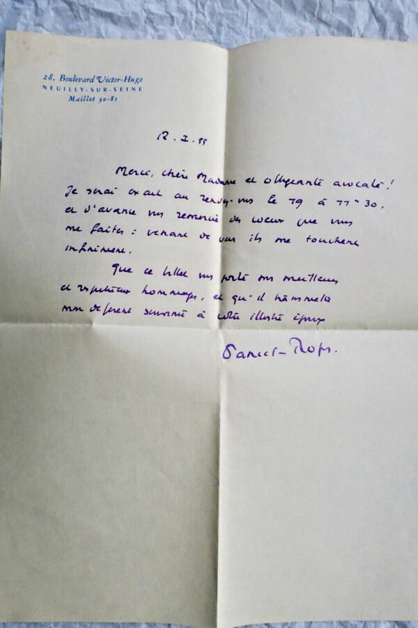 Daniel ROPS 2 belles lettres manuscrites autographes - La Librairie Antique
