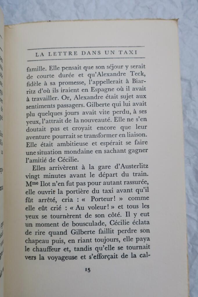 DE VILMORIN, Louise La lettre dans un taxi