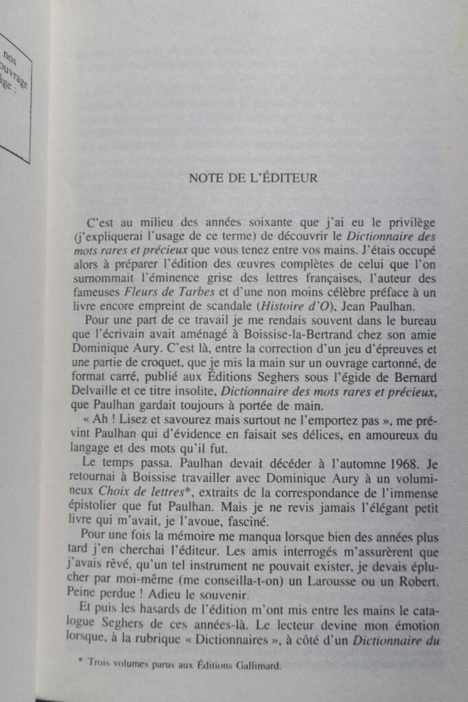 Dictionnaire des mots rares et précieux