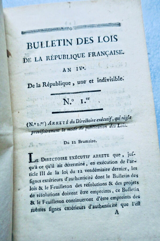 directoire Bulletin des lois de la République Française an IV
