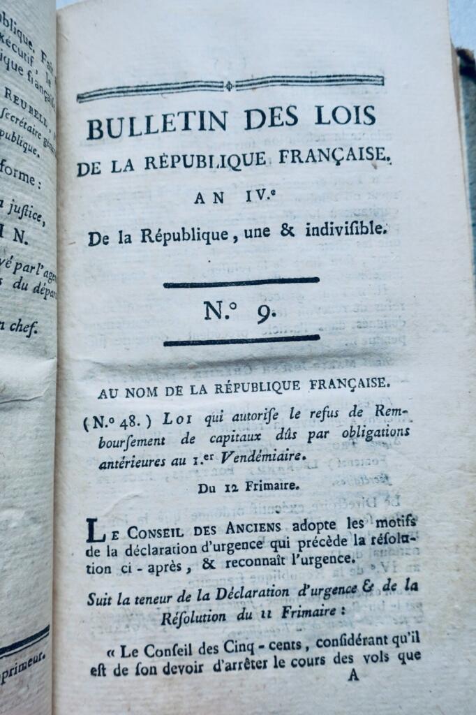 directoire Bulletin des lois de la République Française an IV