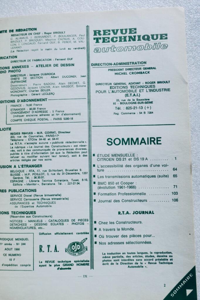 DS 21 Citroën 1966 Werkstatt-Handbuch