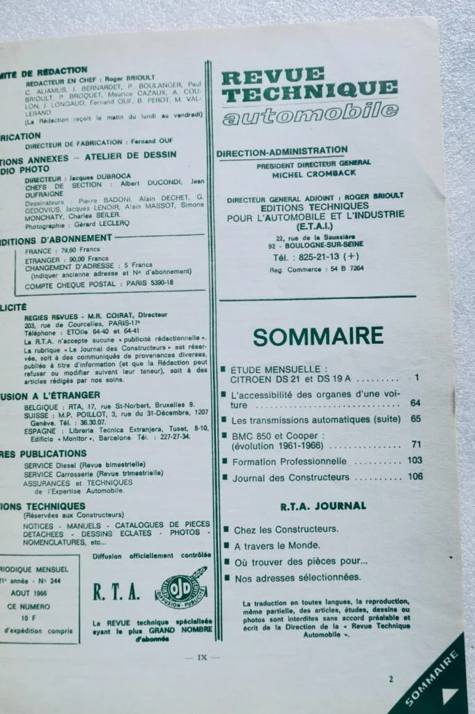 DS 21 CITROEN 1966 RTA