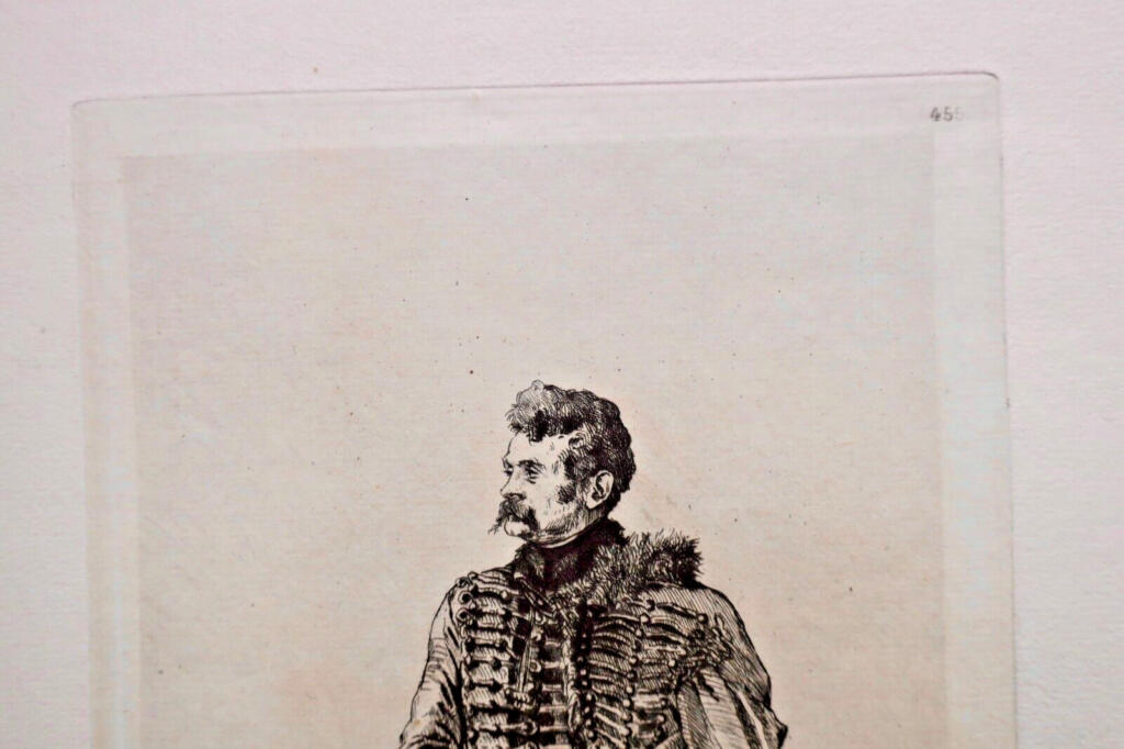 Radierung eines Husaren von P. Jazet