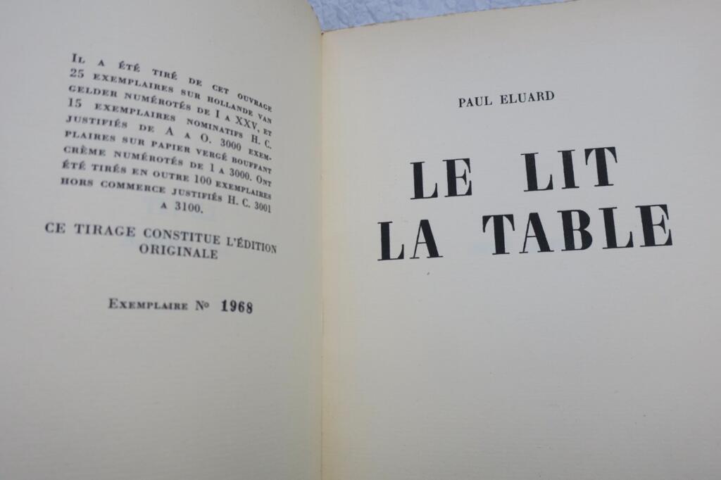 ELUARD, Paul LE LIT LA TABLE. 1944