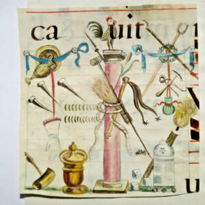 Enluminure originale XVIè siècle, 140 x 145 mm. REBUS