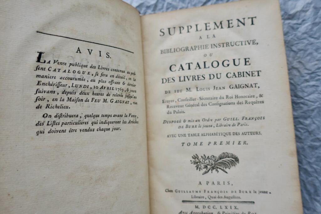 Supplement to Instructive Bibliography - Gaignat Library Catalog