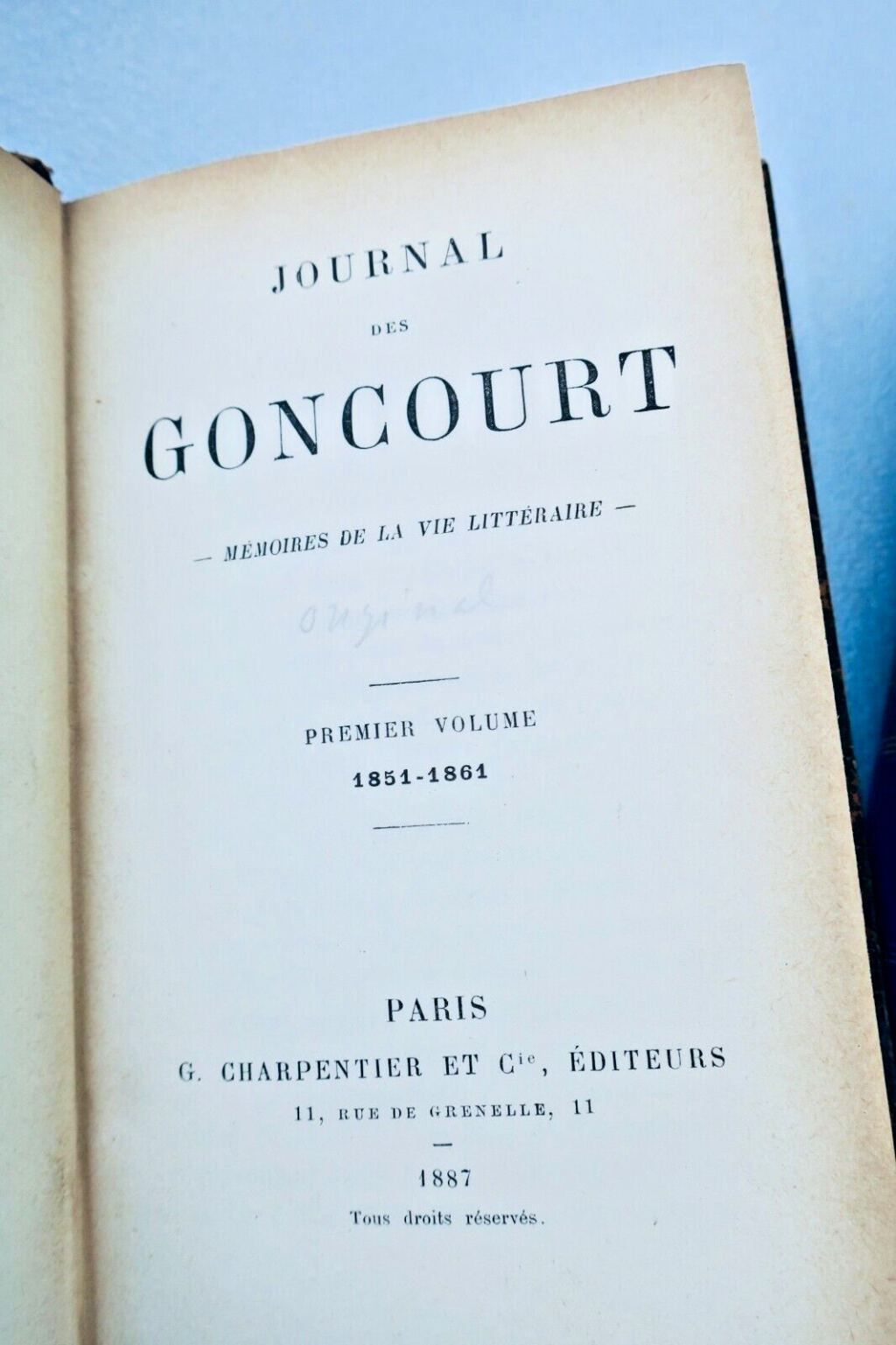 GONCOURT Edmond & Jules Mémoires de la vie littéraire EO