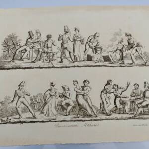 gravure sur acier, divertissement militaire 44 x 27 cm