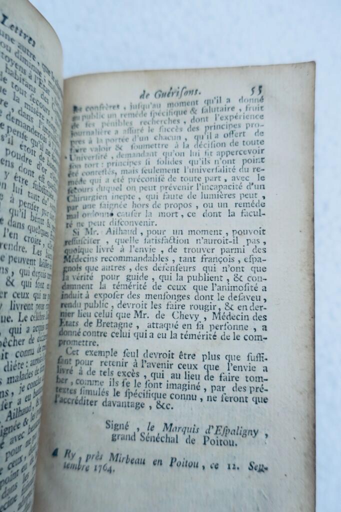 guérison Lettres de guérisons opérées par le remède…1765 maroquin