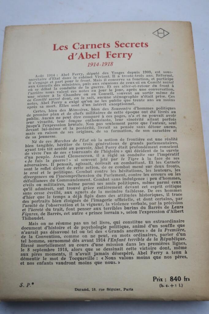 Geheime Kriegstagebücher 1914-1918 von Abel Ferry mit Widmung