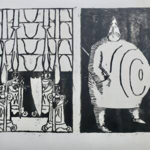 Jarry quatre hérauts porte-torches & Monsieur Ubu 65 x 50 cm. sur Ingres vergé