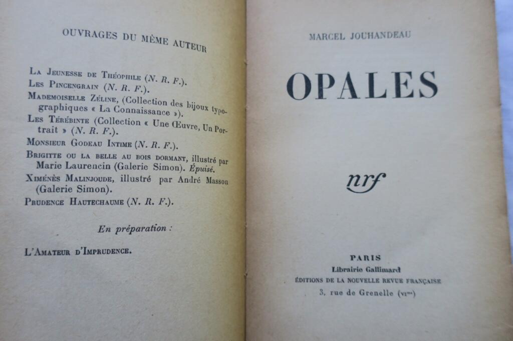 Opales - First Edition with Author Inscription