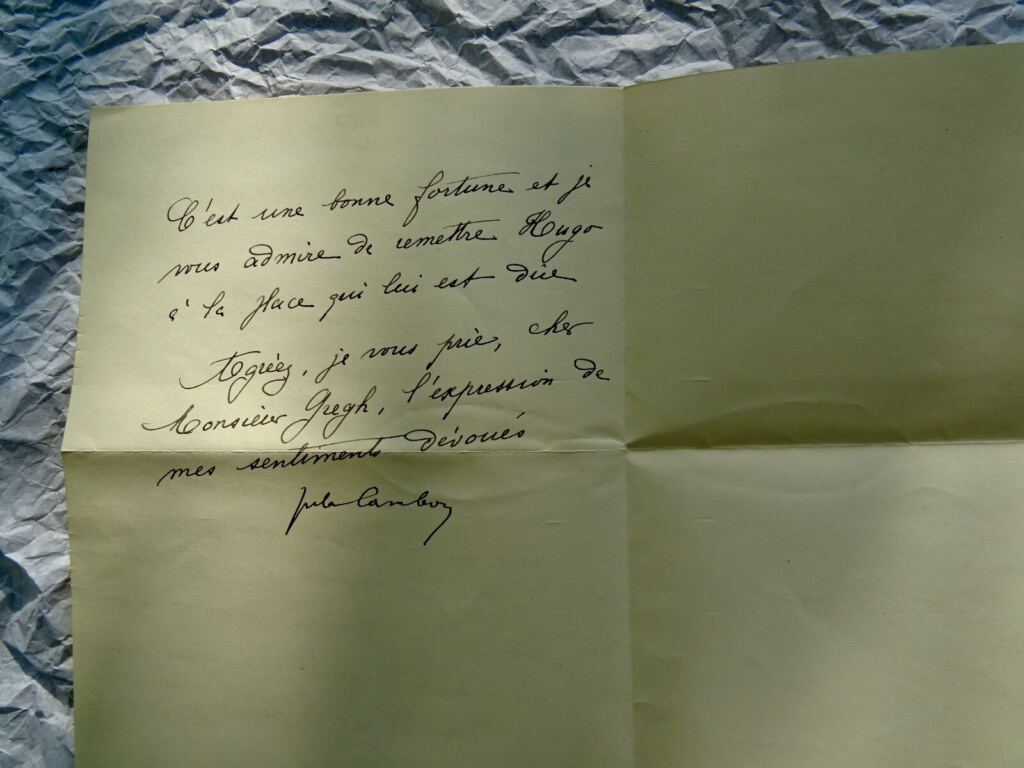 Autograph Letter from Jules Cambon to Fernand Gregh