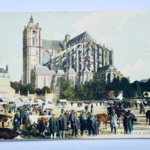 Le Mans marché aux bestiaux belle carte colorisée 1914