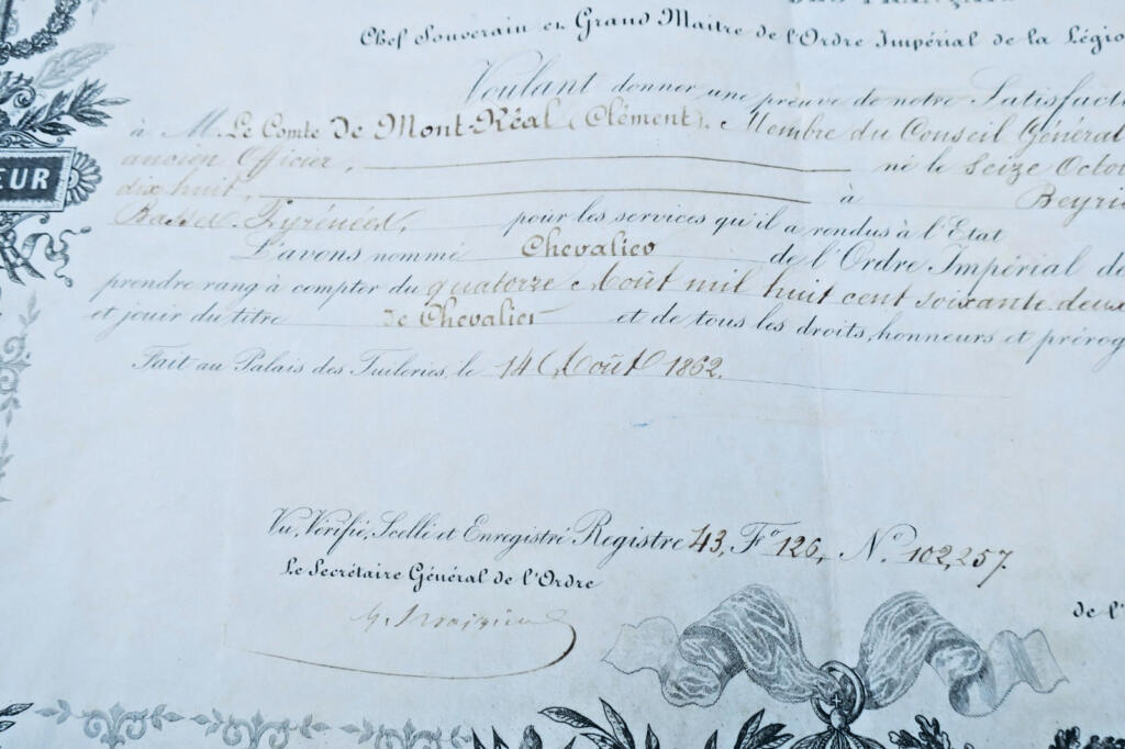 LÉGION D&rsquo;HONNEUR ordre impérial parchemin 1862 chevalier Comte de Saint-Réal