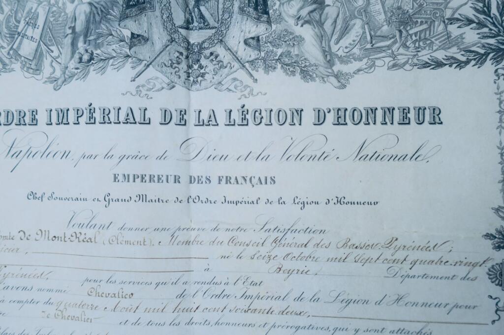 LÉGION D&rsquo;HONNEUR ordre impérial parchemin 1862 chevalier Comte de Saint-Réal
