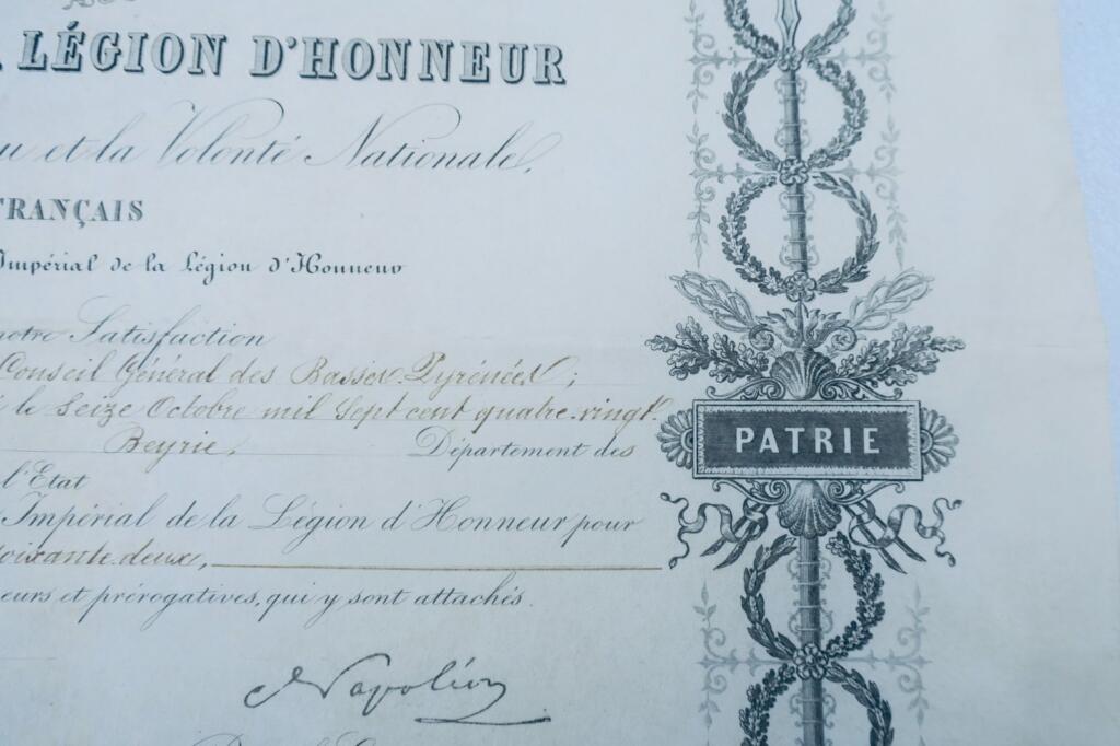 LÉGION D&rsquo;HONNEUR ordre impérial parchemin 1862 chevalier Comte de Saint-Réal