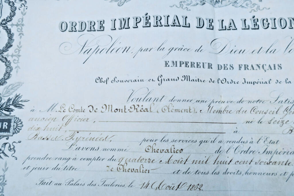 LÉGION D&rsquo;HONNEUR ordre impérial parchemin 1862 chevalier Comte de Saint-Réal