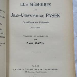 les mémoires de Jean-Chrysostome Pasek gentilhomme polonais