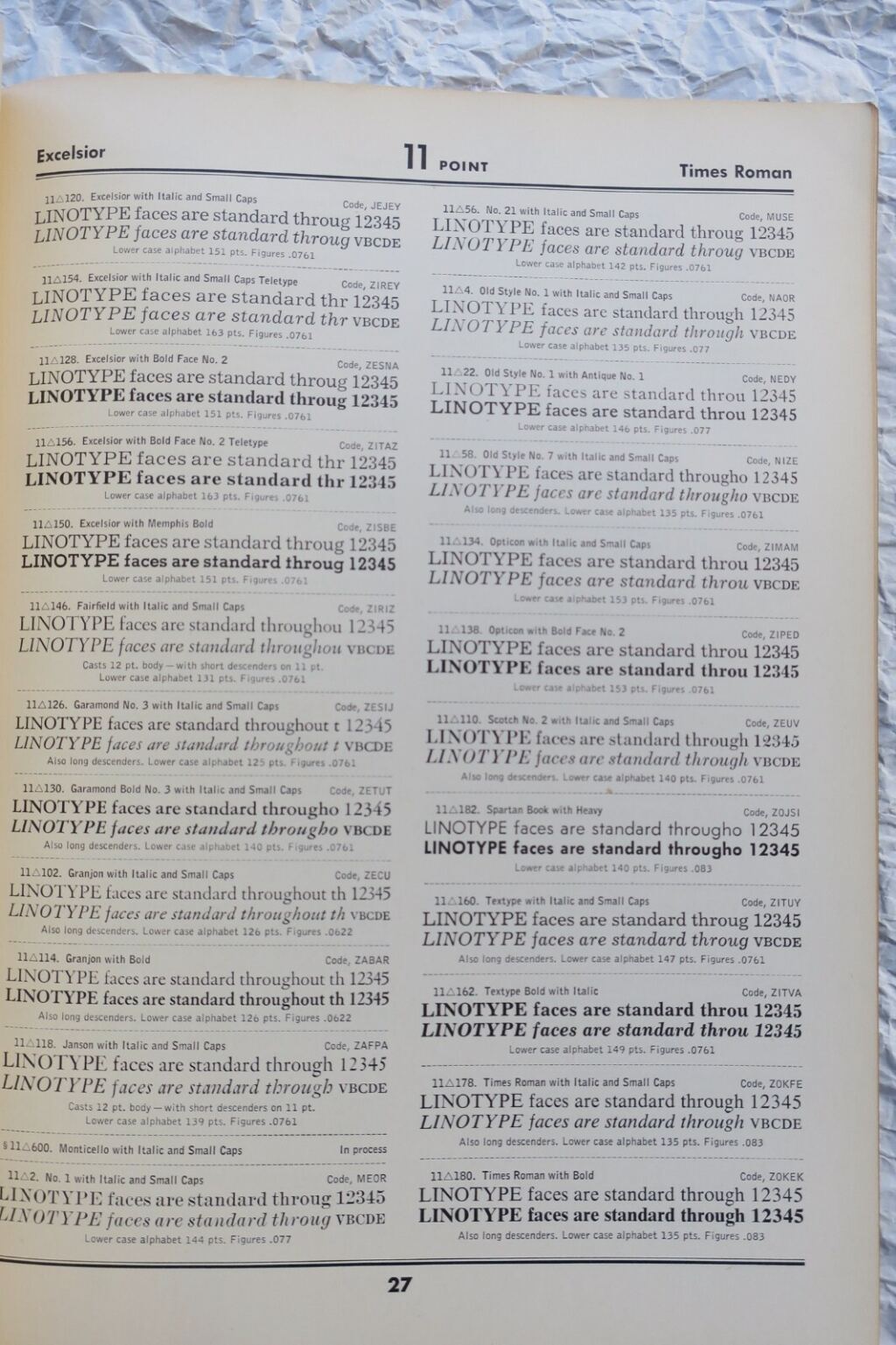 Linotype typeface specimens catalog