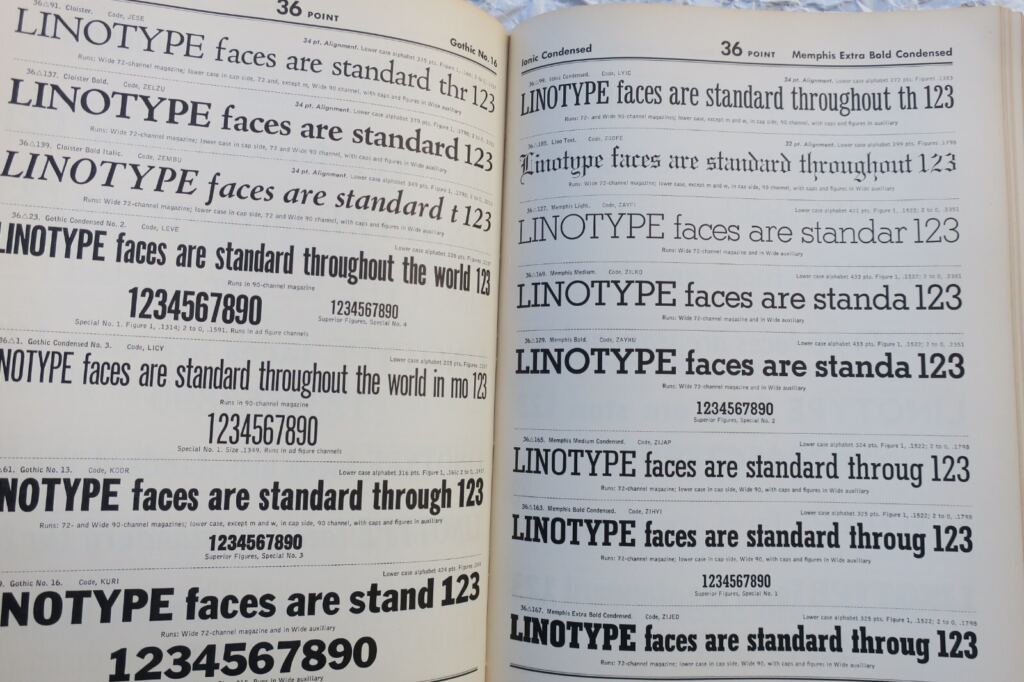 Linotype typeface specimens catalog