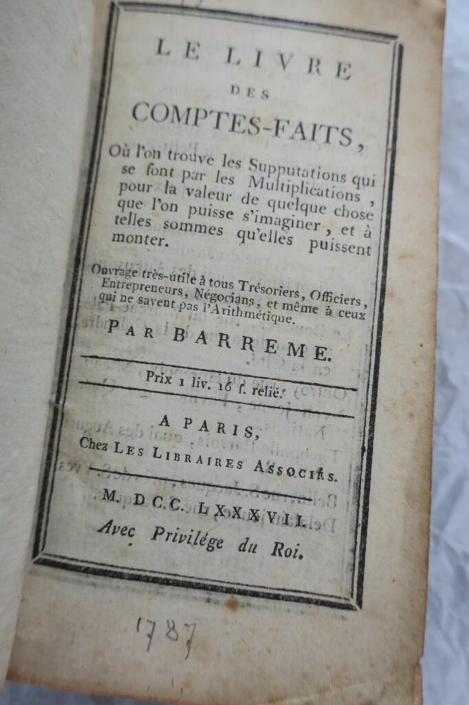 livre des comptes-faits, Où l’on trouve 1787. 70 x 120 mm.