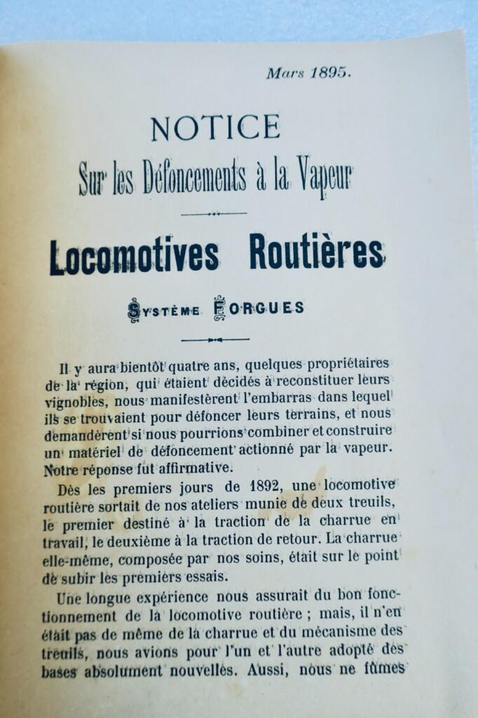 Locomotives routière notice sur le défoncements à la vapeur 1895