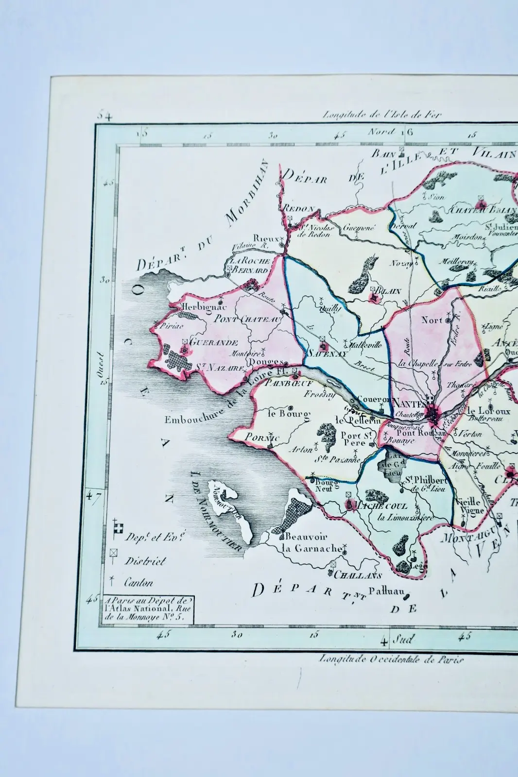 Loire inférieure carte XVIIIè originale, rehaussée en couleur - La Librairie Antique