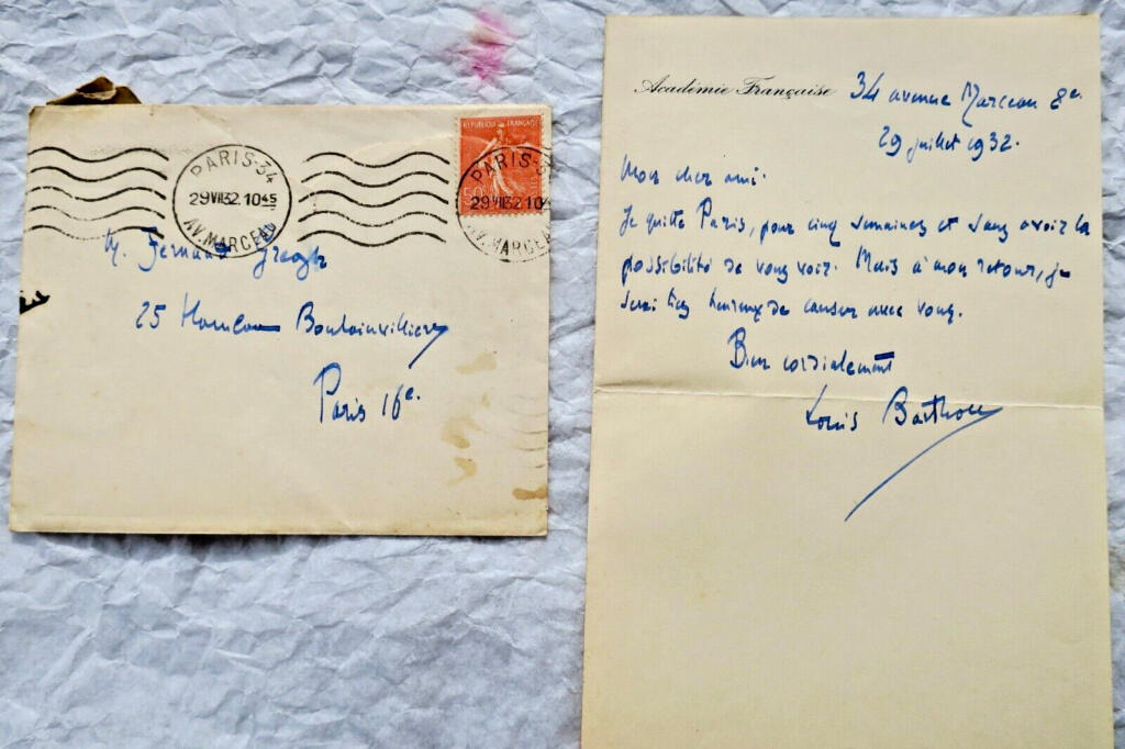 Four Autographed Handwritten Notes by BARTHOU