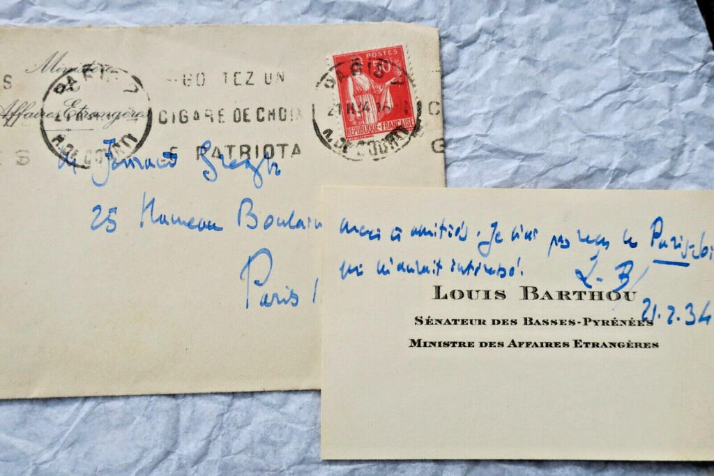 Four Autographed Handwritten Notes by BARTHOU
