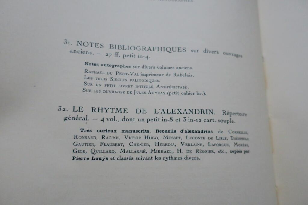 Louÿs Manuscrits de Pierre Louÿs et de divers auteurs contemporains 1926