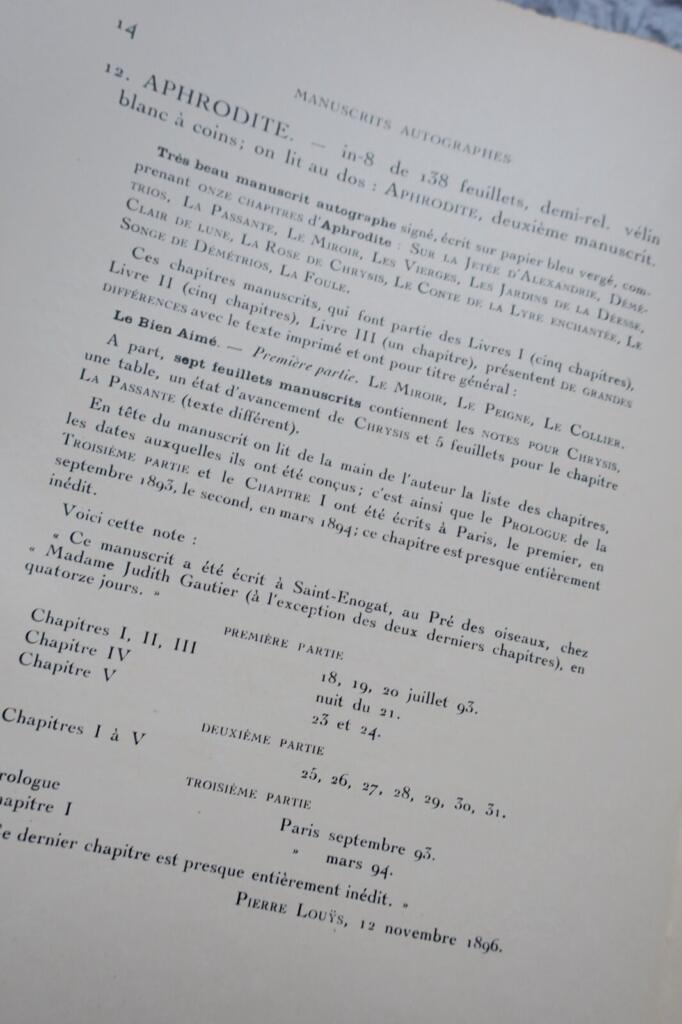 Louÿs Manuscrits de Pierre Louÿs et de divers auteurs contemporains 1926