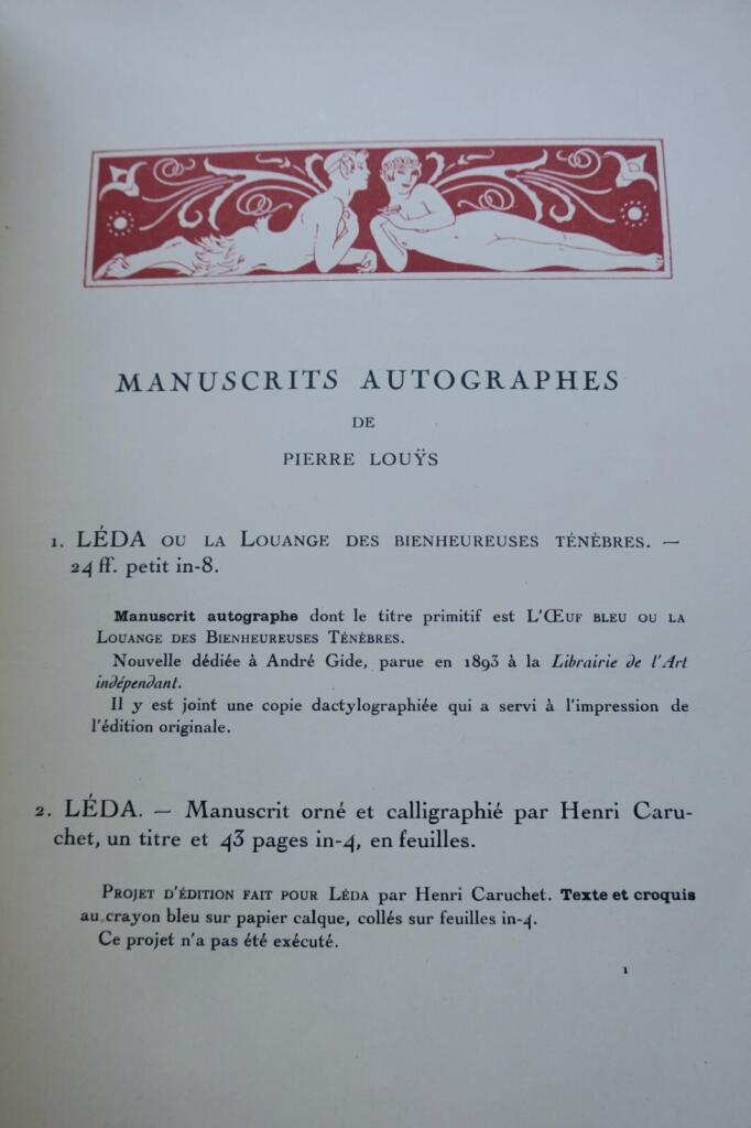 LOUYS と同時代の作家たちの原稿と自筆書簡