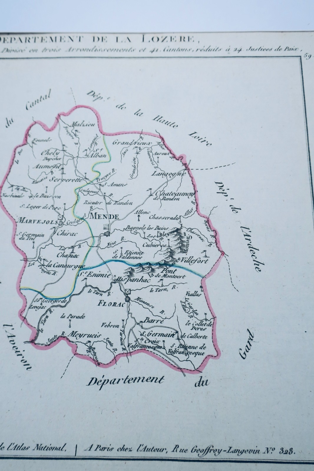 Lozère carte XVIIIè originale, rehaussée en couleur – Image 8