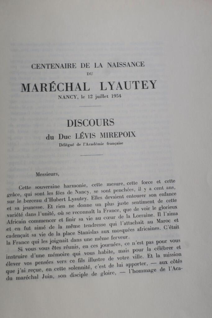 Centennial speech for Marshal Lyautey