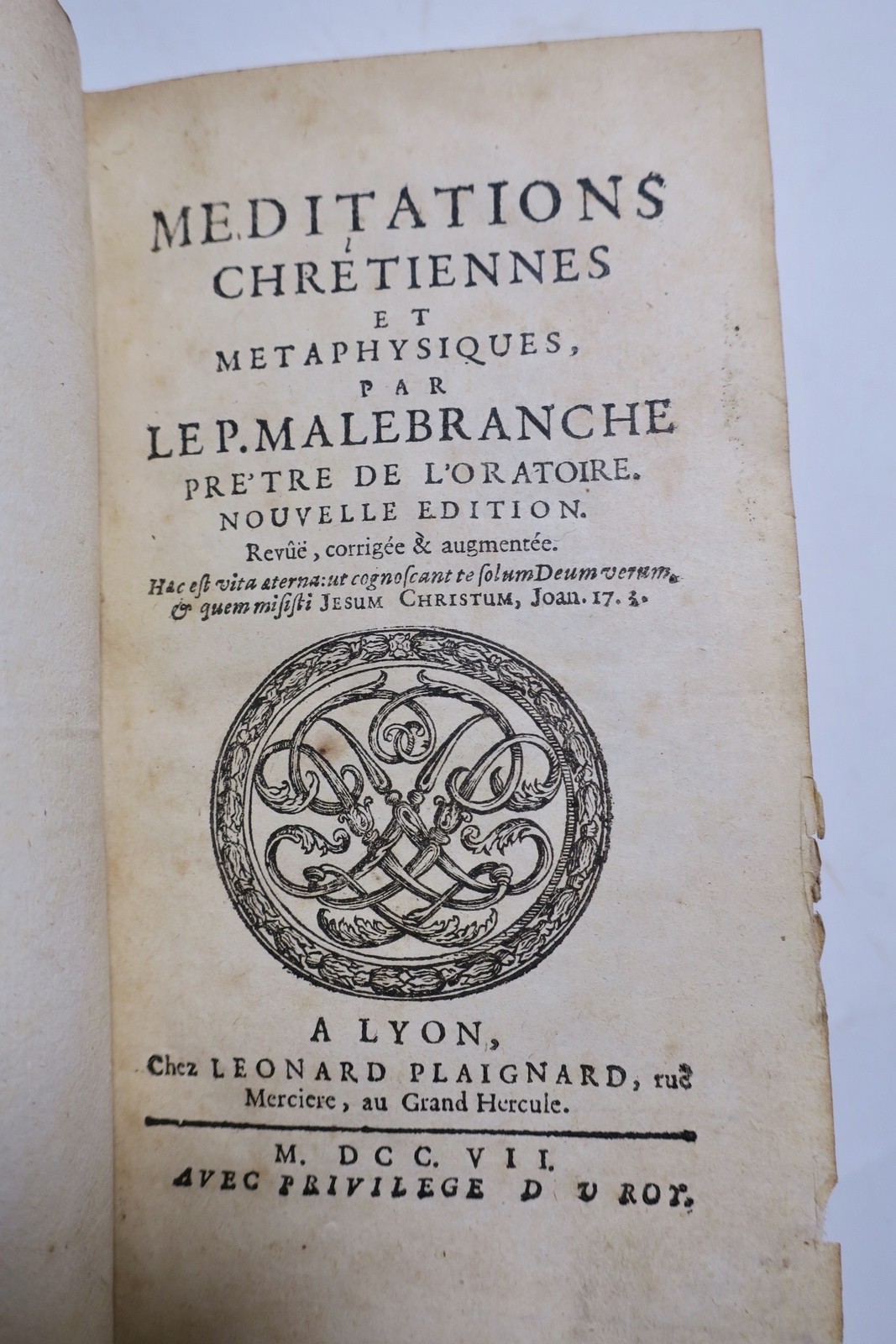 MALEBRANCHE Méditations chrétiennes et Métaphysiques 1707 – Image 6